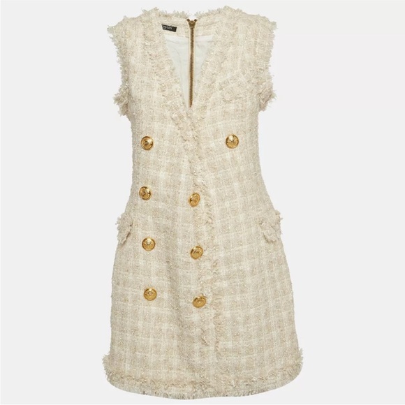 Balmain Tweed Sleeveless Double Breasted Mini Dress - Picture 4 of 8